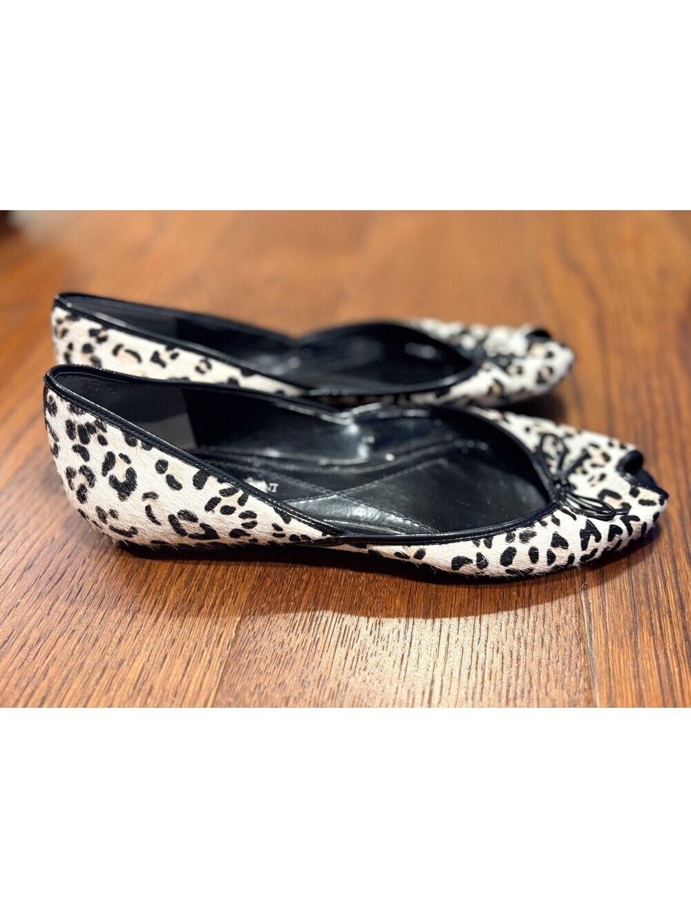 ENZO ANGIOLINI Women's Black/White Animal Print Ballet Flats Slip-On US 7.5